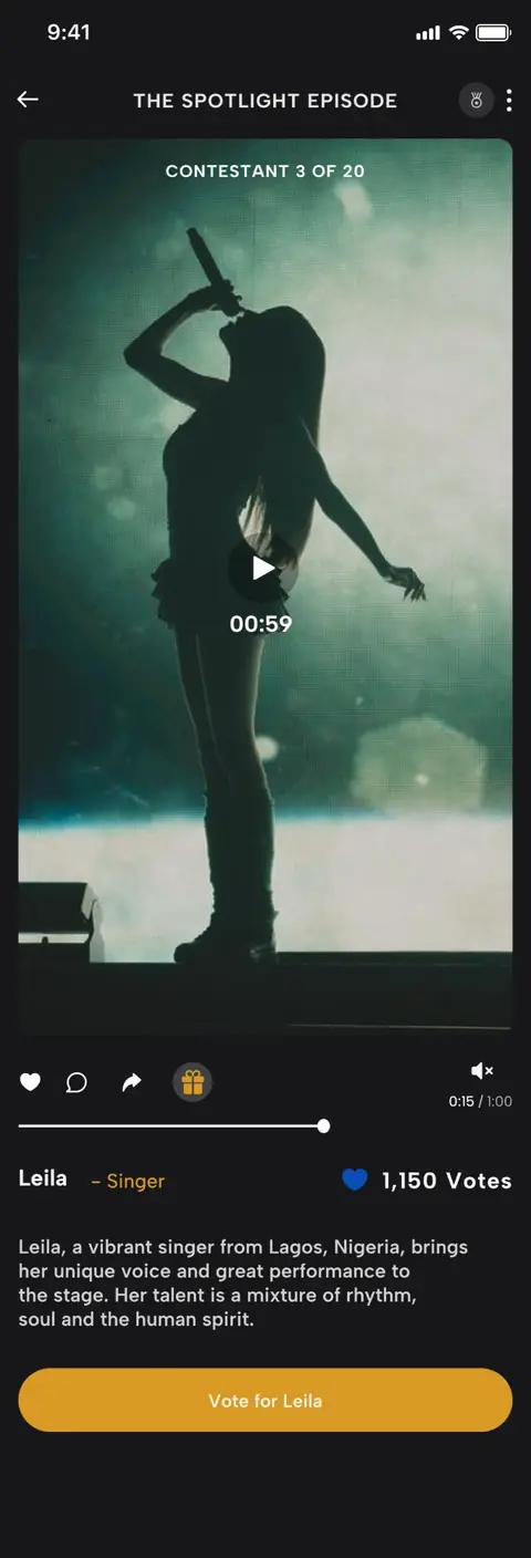 A contestant in the Spotlight Episode with the vote button