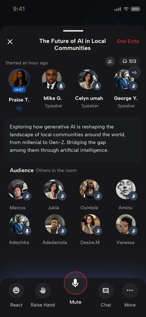 An Echo room with a host, speakers and audience