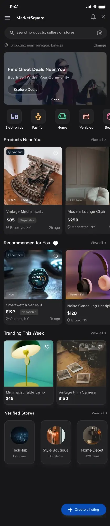 MarketSquare: products near you, recommendations and verified stores