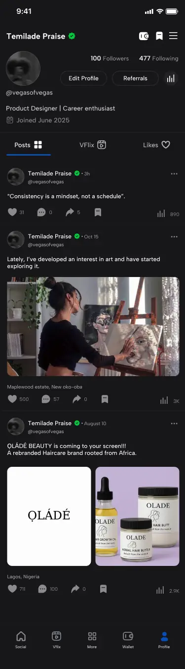 A VillageSquare profile with posts